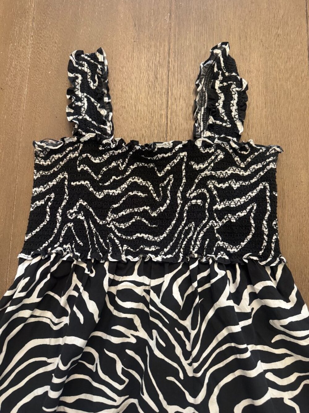 Rails Rumi Midi Smocked Dress Contour Lines Black & White XS